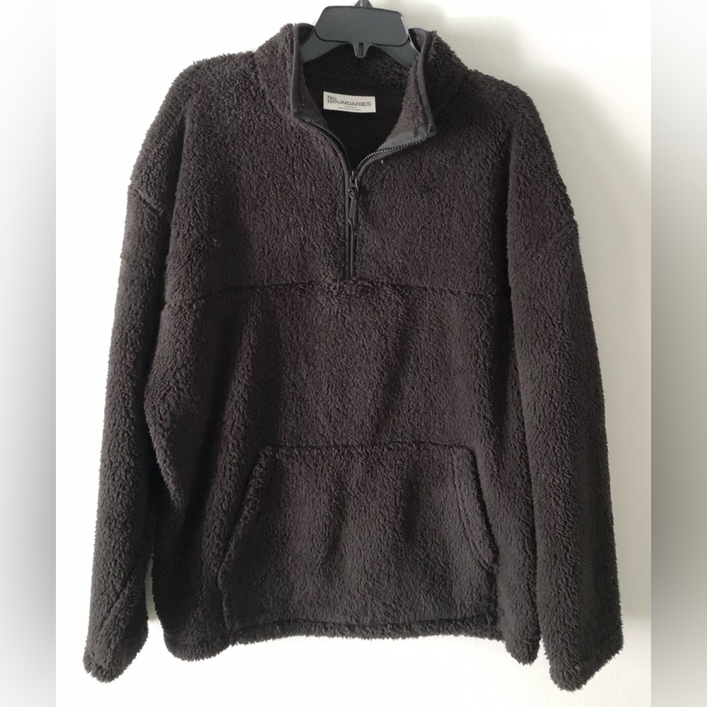 No Boundaries Black Sherpa Teddy Quarter-Zip Pullover Sweatshirt Sweater XL